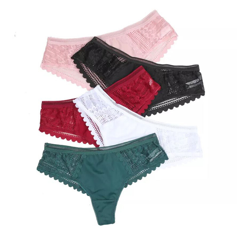 5 Pack Lot Women Sexy Lace G-string Thongs Semi Sheer Panties Lingerie Underwear