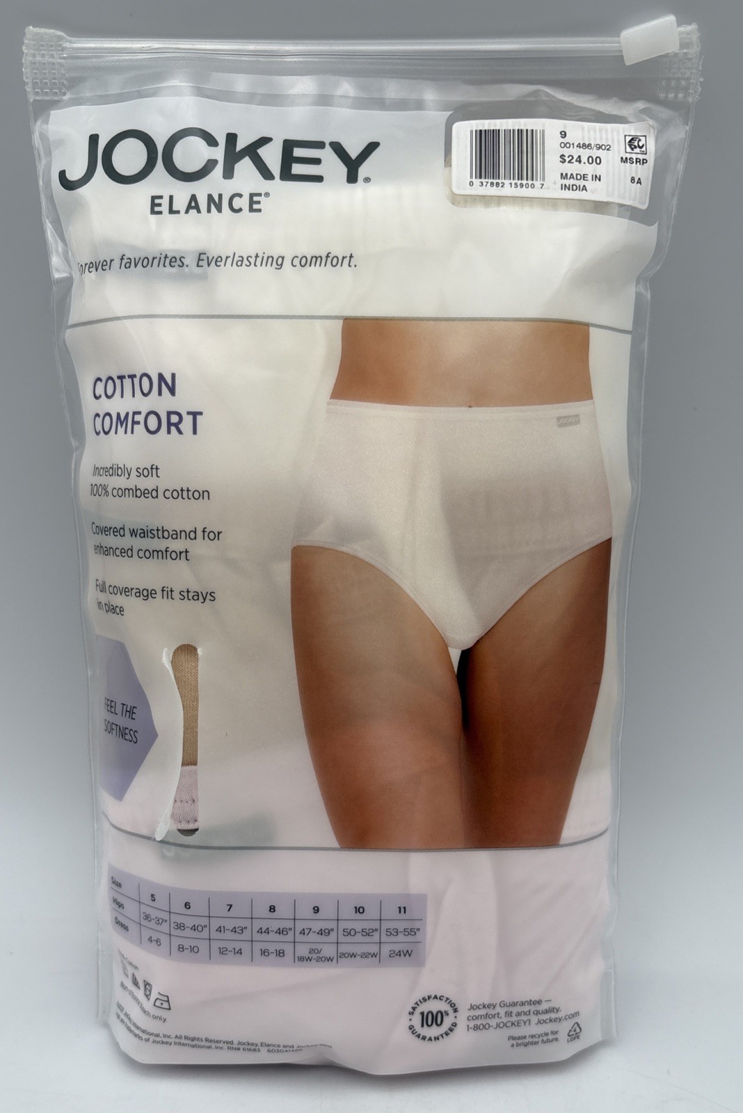 Jockey Elance 100% Cotton Briefs 3-Pack – Women’s Plus Size 9/XXL – Multicolor