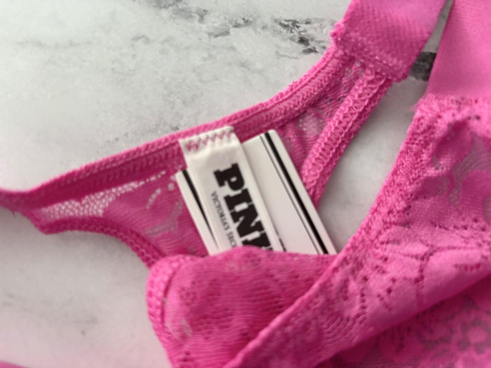 PINK Victoria’s Secret Thong Panty Pink Lace Shine Bling Band Strap S M L XL