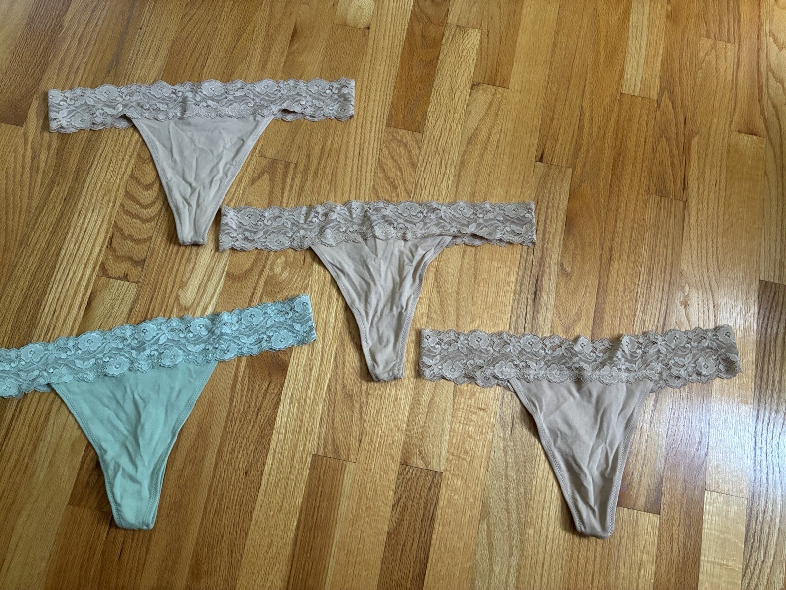 Pact Organic Lace Waist Thong Cotton Panty Nearly Nude & Minty Green XXL 4 Pack