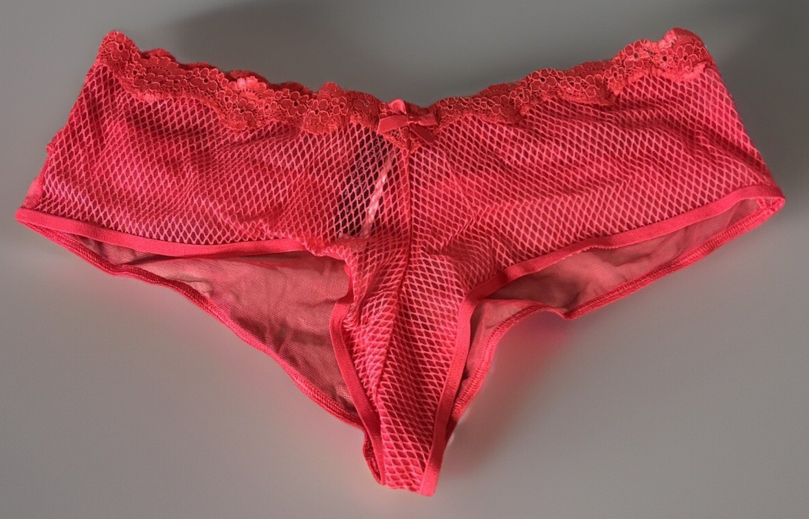 Vintage Victoria’s Secret Red Sheer Mesh Lace Ruffle Cheeky Panties Large