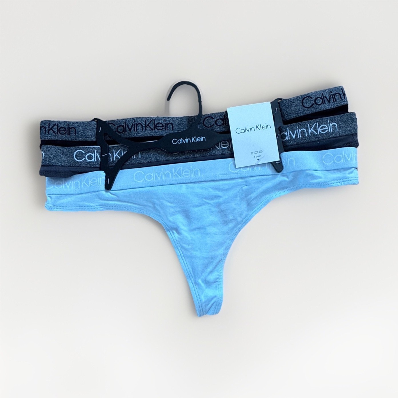 Calvin Klein Women’s S Thong Panties Cotton Logo Blue Black Gray 3-Pack