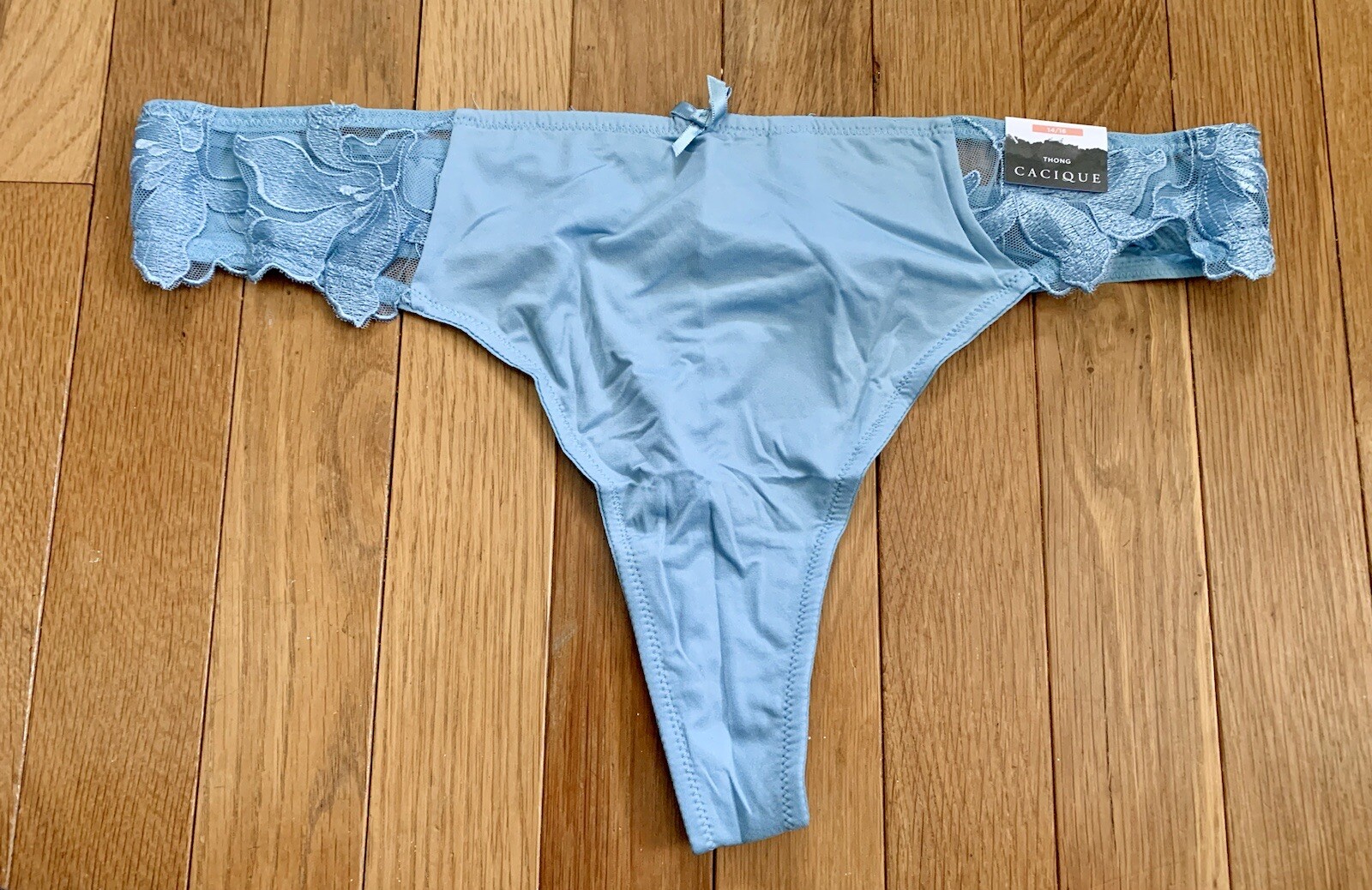 Plus Sz 14/16 Lane Bryant Cacique Thong Light Blue Lace Embroidered Panty Sexy