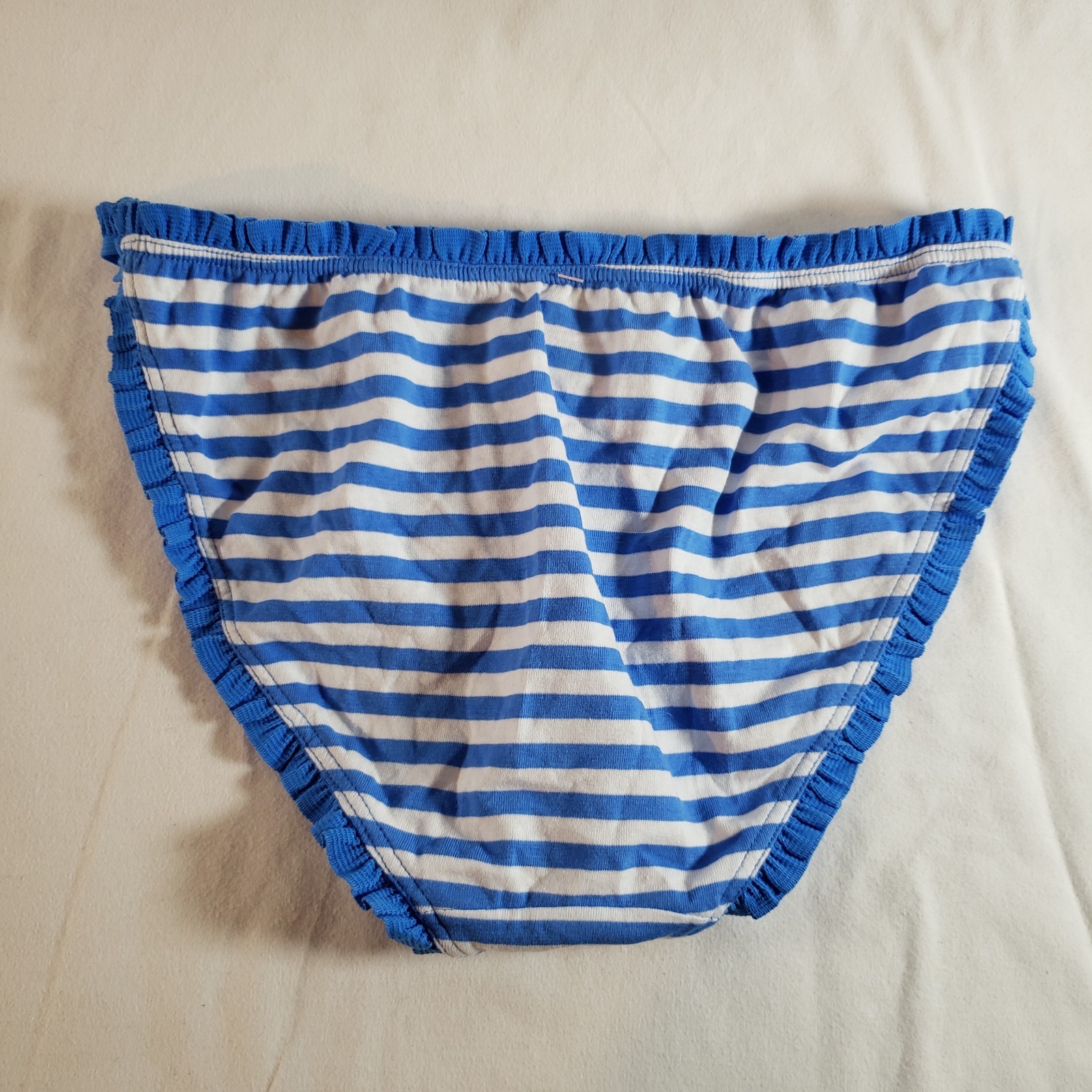 Victoria’s Secret Pleated Ruffle String Bikini Medium Blue White Stripe