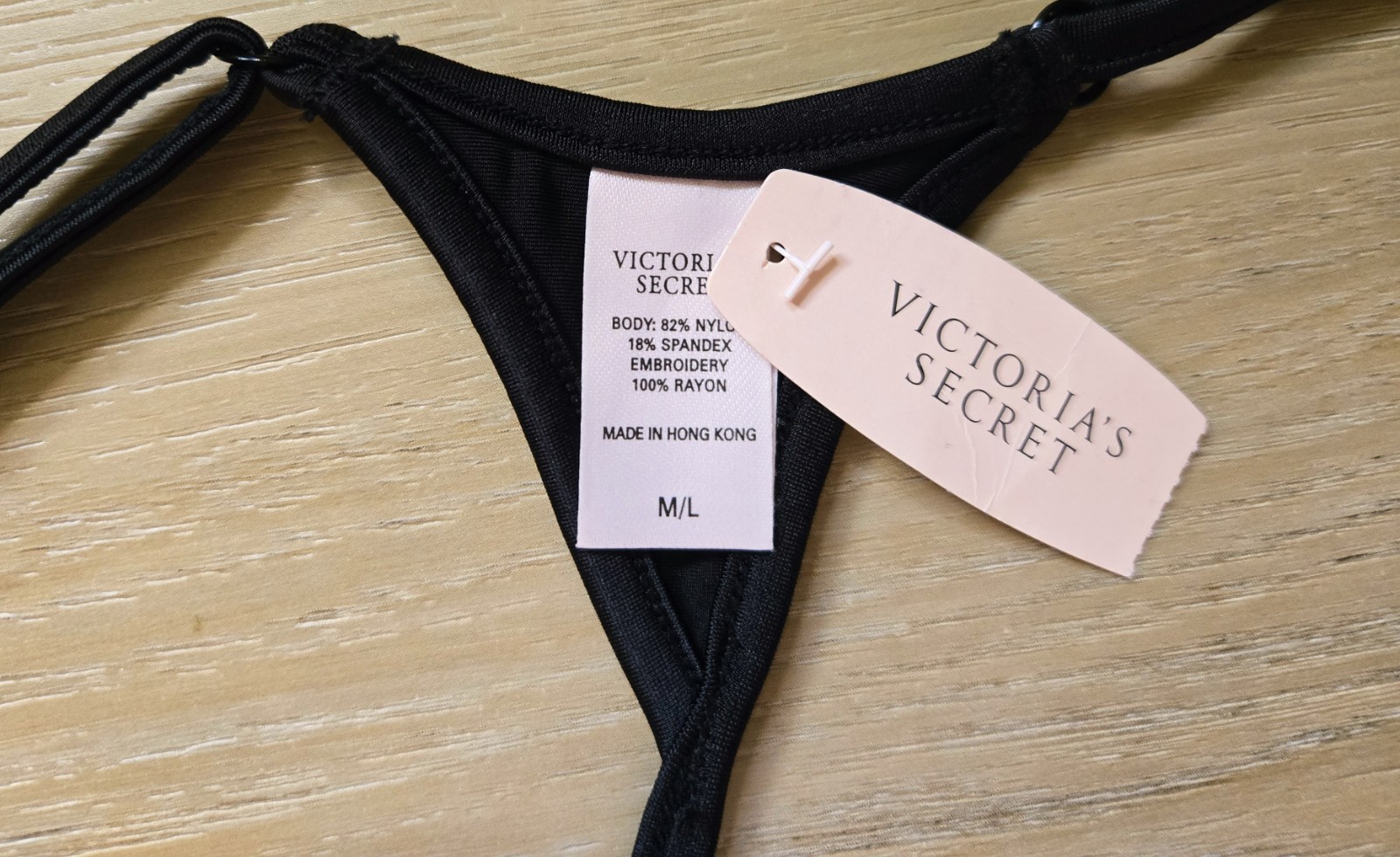 NWT Vintage Victoria’s Secret Black Kinky Beaded Lace Open String Panties M/L