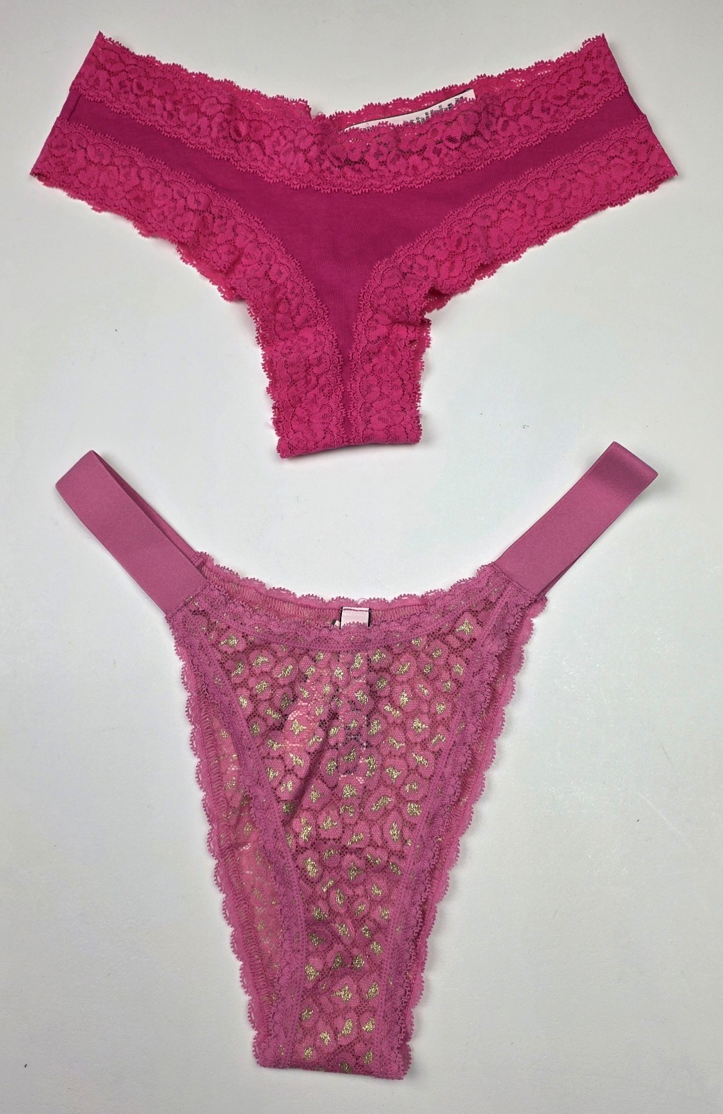 Lot Of 2 Victoria’s Secret Hot Pink Lace Brazilian & Cheeky Panties Size S/P/CH