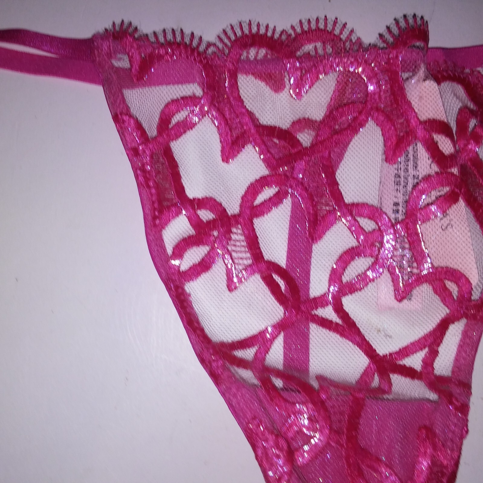 Victoria Secret Panty Thong V String Sheer Pink Hearts Embroidered Dream Angels