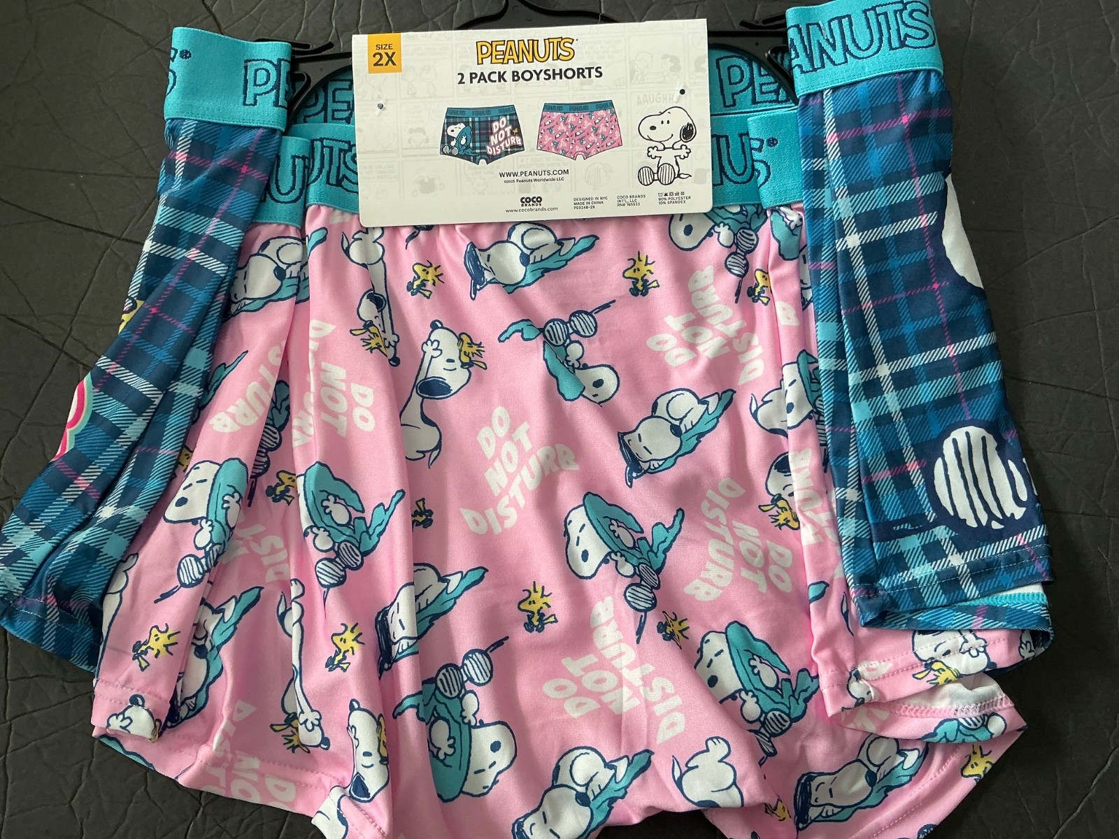 PEANUTS SNOOPY WOMENS 2 PACK BOY SHORTS UNDERWEAR Size 2X NWT Do Not Disturb