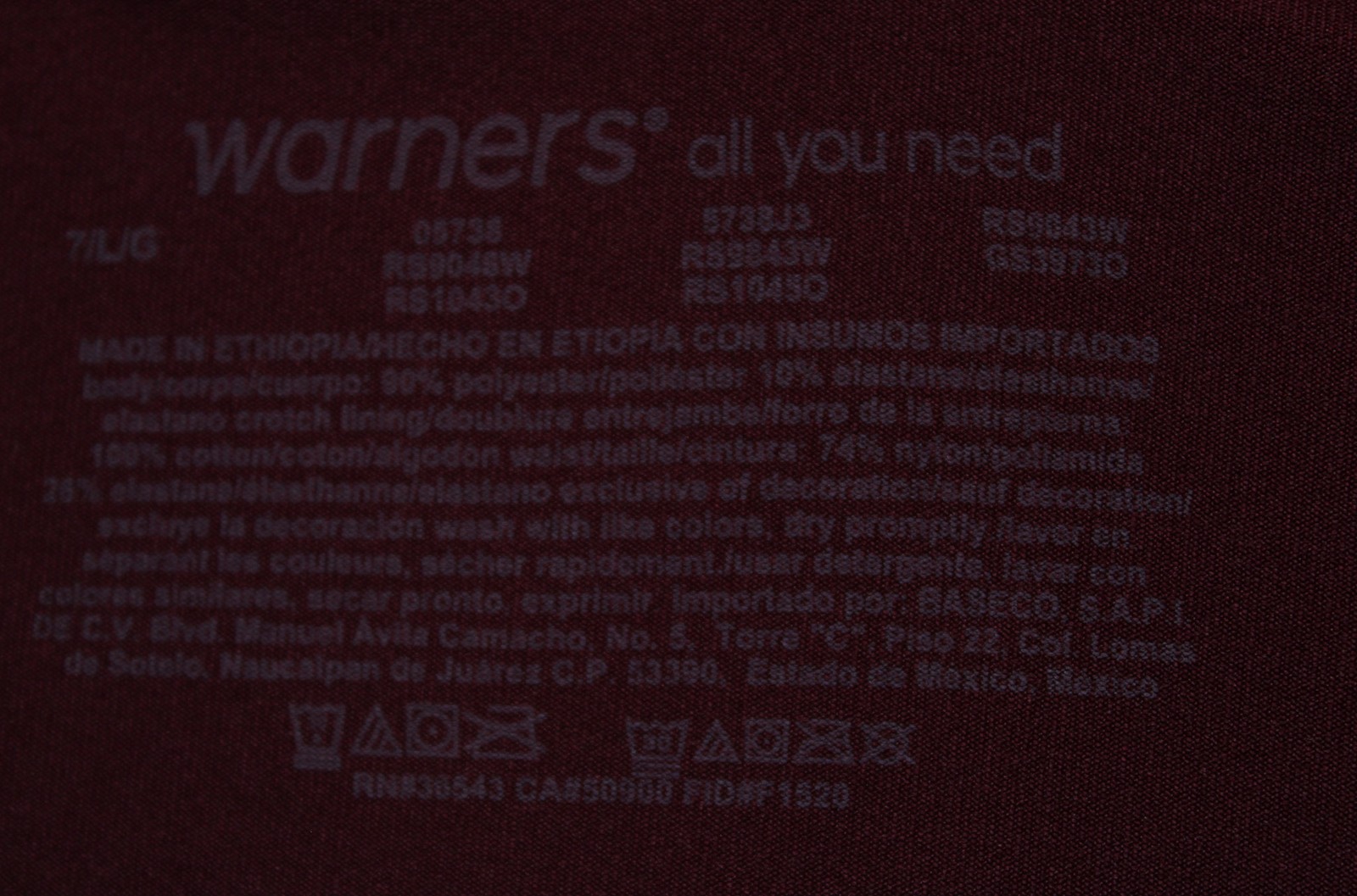Warner’s Women’s No Pinching No Problems Tailored Micro Brief AR8 Burgundy Large
