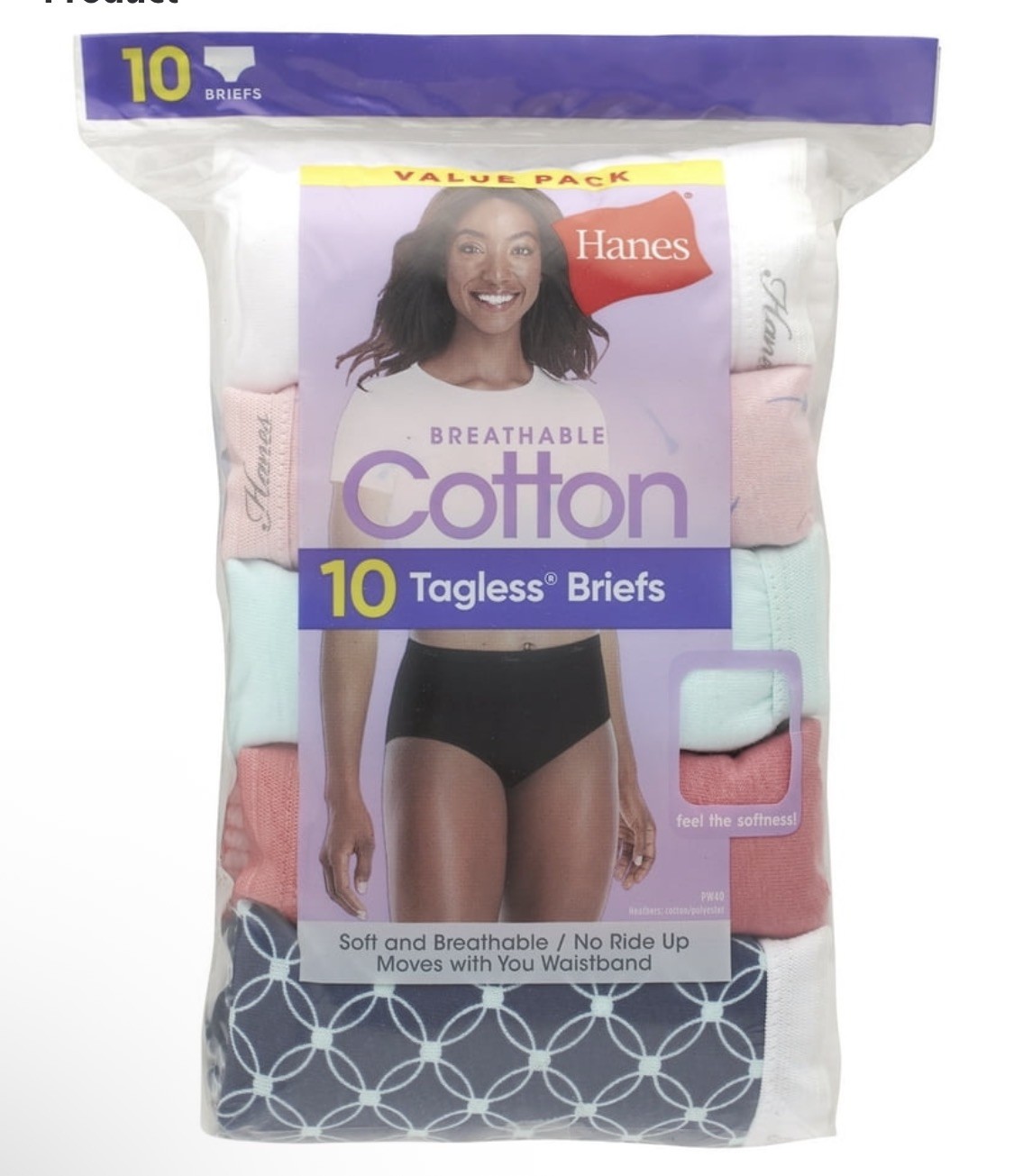 Hanes Women’s Panties 6-Pack No Ride Up Cotton Brief Cut Underwear Cool Comfort