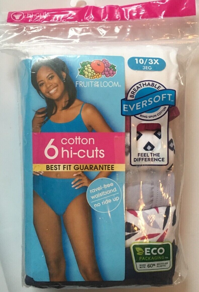 Fruit of the Loom Women Hi Cut Panties 100% Cotton Hi Cut Size 3X/10 Multi-Color