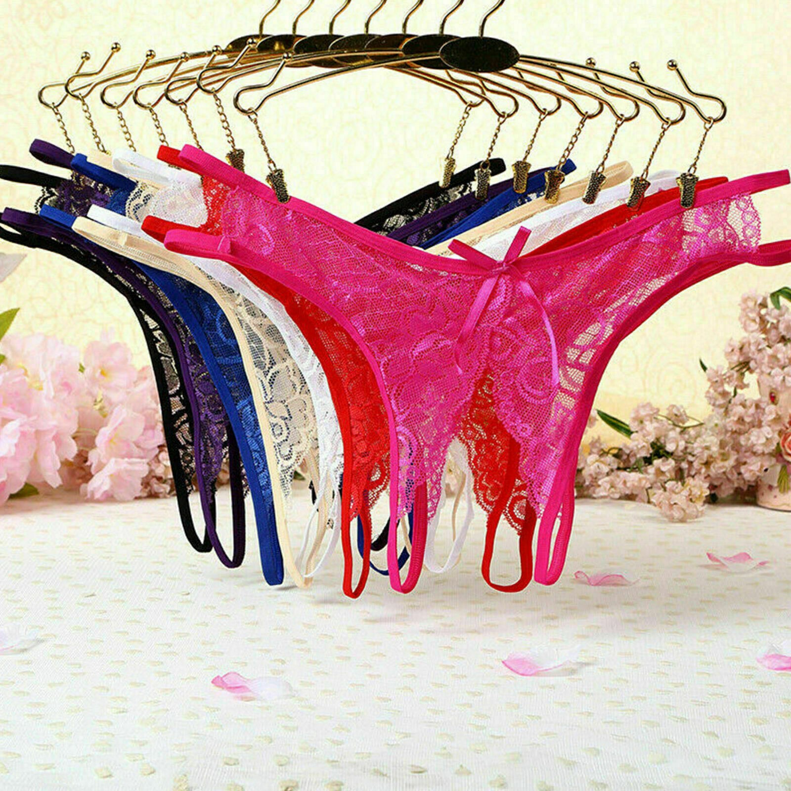 Women’s Floral Panties Crotchless Underwear Thongs Lingerie G-String Lace Briefs
