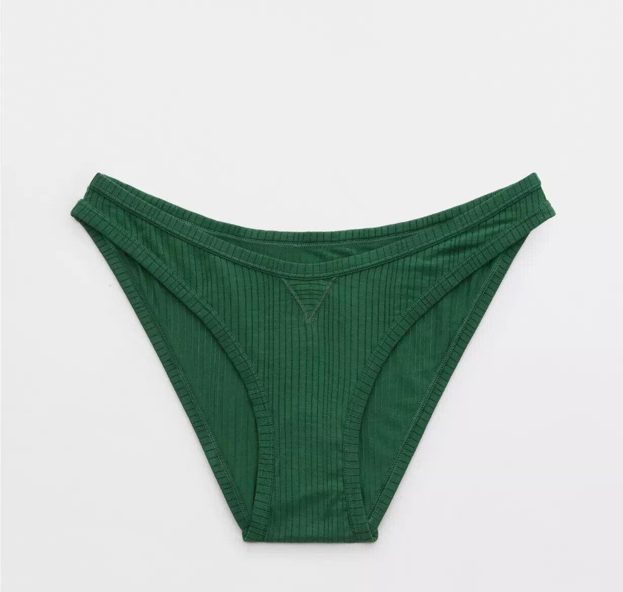 American Eagle Aerie Modal Hi Cut Bikini Panties LARGE Algae Green Rib Silky