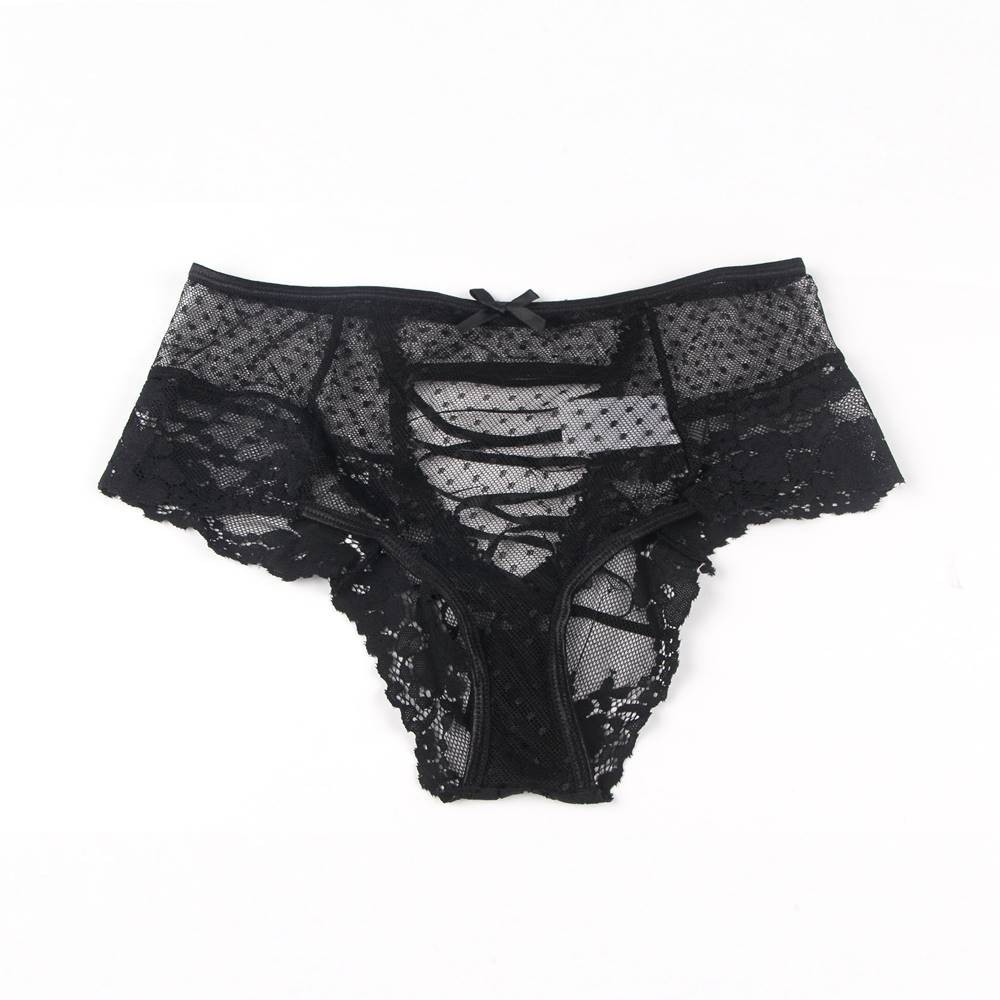WOW BABE Black Cross Tie Floral Lace Open Crotch French Knickers Panty Size 8