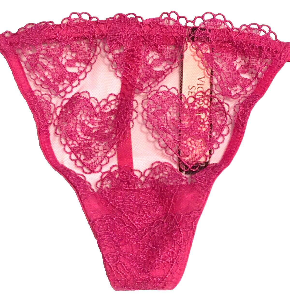Victoria’s Secret Pink Heart Embroidery V-String Panties Size S Heart Charm Back