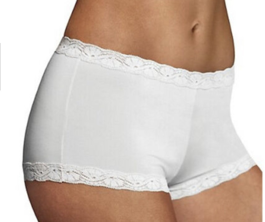 MAIDENFORM Fabulous Fit Classic Lace Trim White Boyshort Panty Womens S 5 XL 2XL
