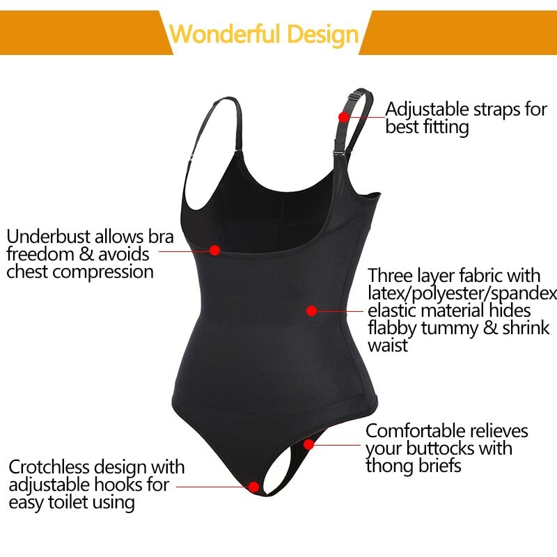 Women Latex Seamless Tummy Control Bodysuit Shapewear Thong Body Shaper Corset
