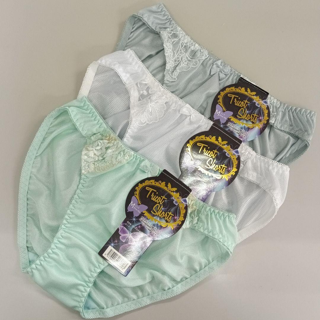 Japanese Tricot Glossy Nylon Panties Floral Lace US XS-S, JP sz M Set of 3