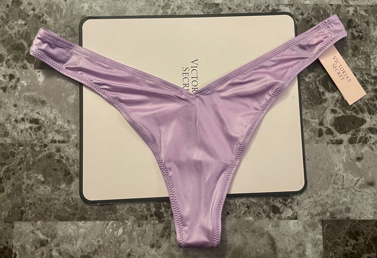 NWT VICTORIA’S SECRET LAVENDER SATIN SMOOTH STRAPPY BACK HIGH LEG THONG PANTIES