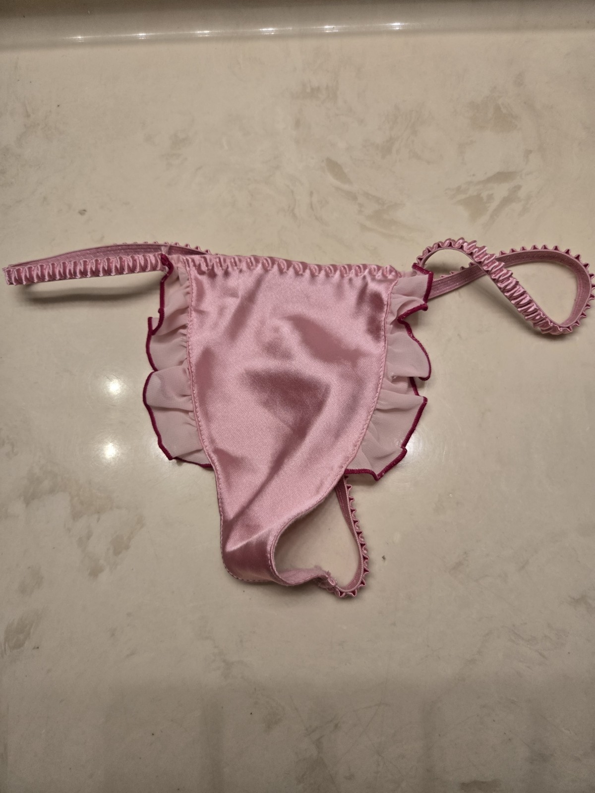 Vintage Native Intimates Pink Satin Thong Size Small