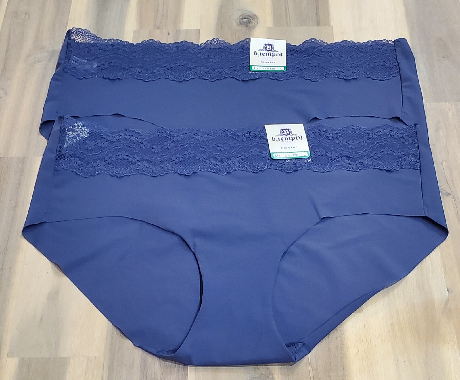 B.tempt’d by Wacoal B.bare No Show Underwear 2PK Size Large Blue
