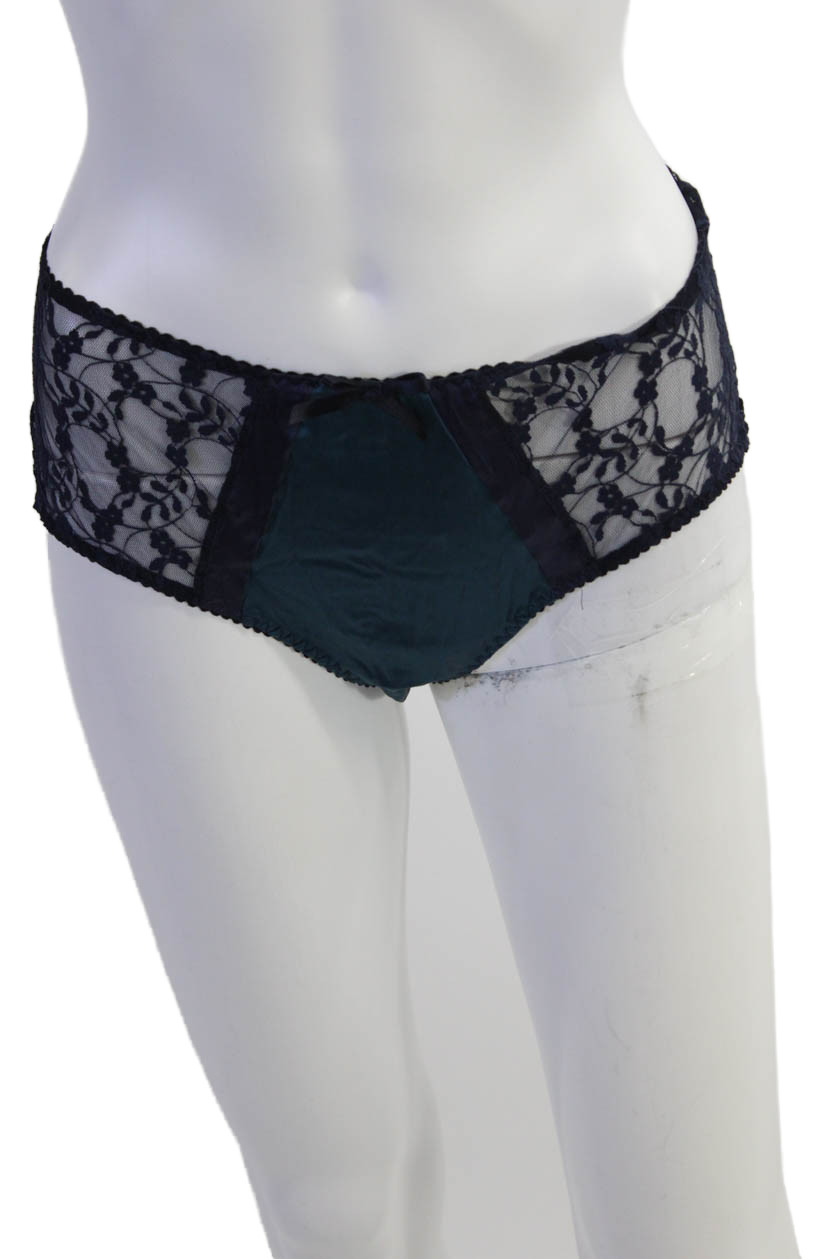 Fleur T Womens Silk Peacock Lace Side Panel Detail Panties Dark Blue Size L