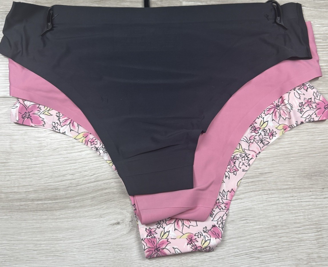 NINE WEST Women’s 3-Pair Hipster Underwear Panty Bonded Floral Black Pink Size L