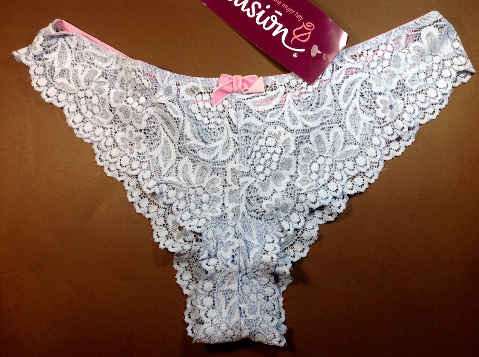 Women Panties,bikinis ILUSION Size S. Sky Blue Fishnet Floral , Made In Mexico