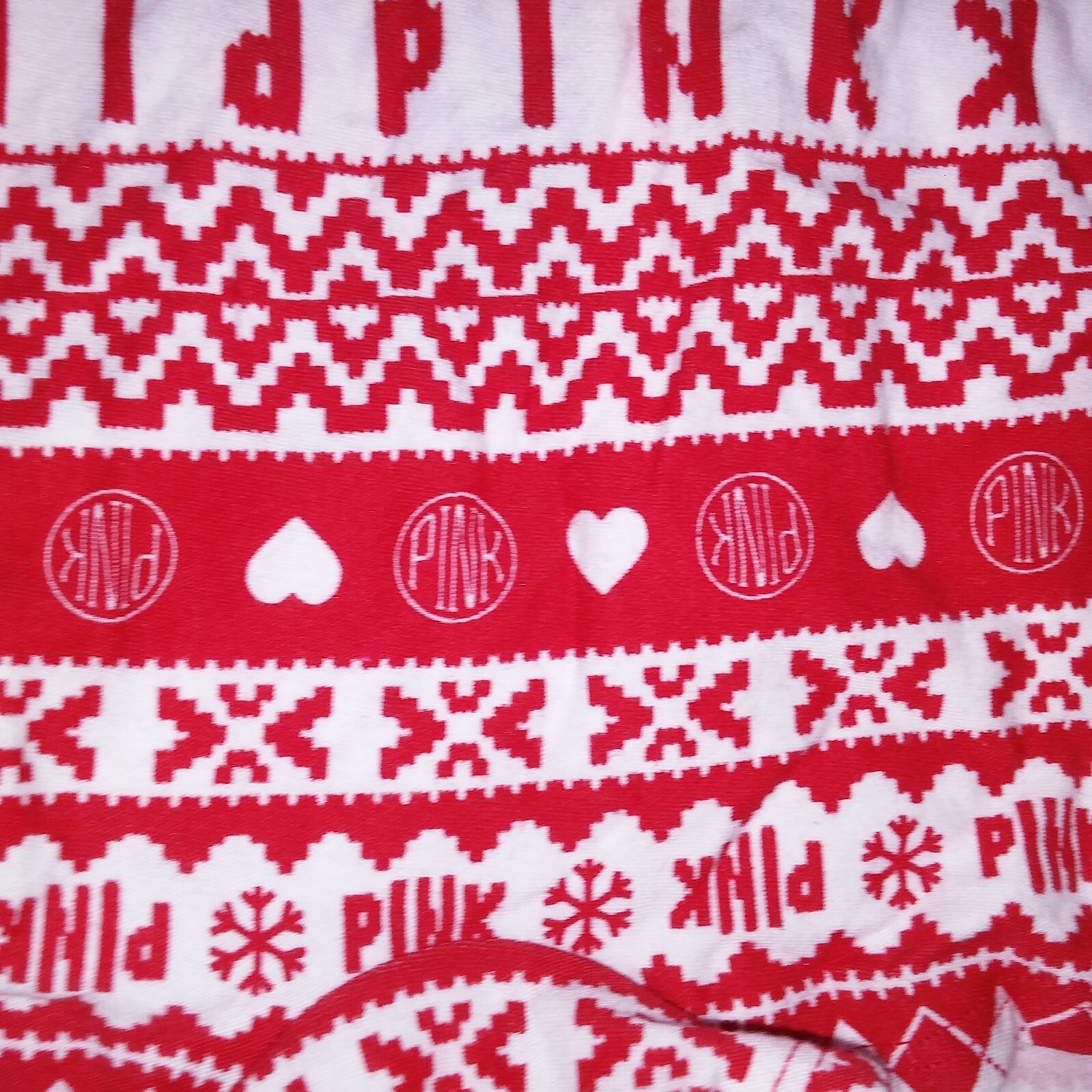 Victoria Secret PINK Panty Large Shortie Boyshort Red White Fair Isle Banded New