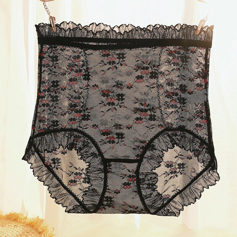 New Womens Sexy Lace High Waist Sheer Panties Lingerie Floral Ruffles Underwear