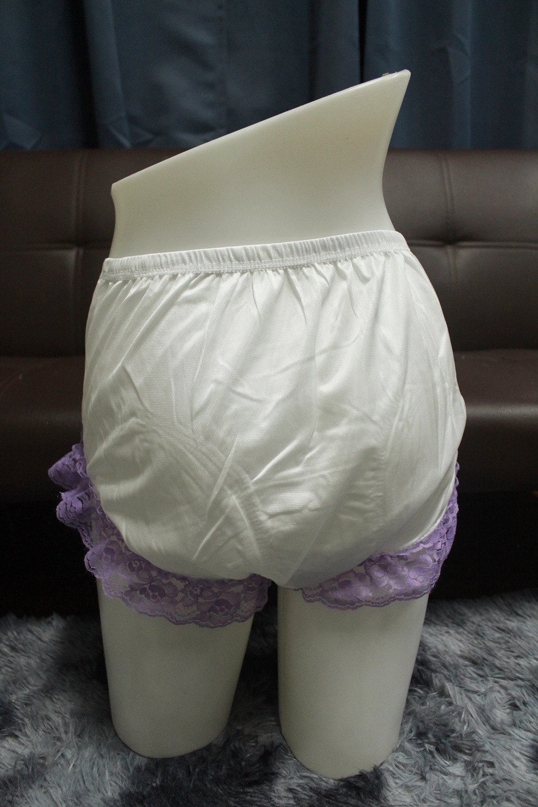 #A328 2XL/ElasticW.24-42″ VintageStyle 2PCS Purple Nylon Half Slip + White Brief