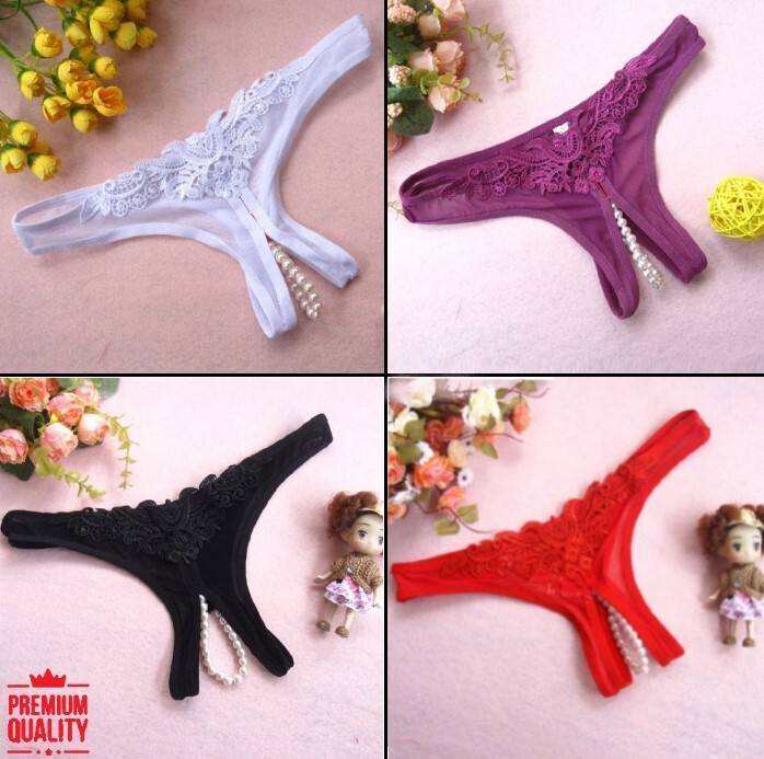 6/3Pack Women’s Crotchless Thongs G-string Knicker Pearl Panties Night Underwear