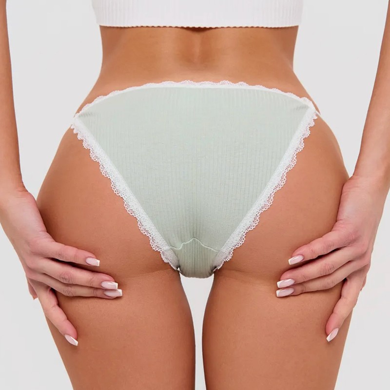 6 Pack Lot Sexy Womens Cotton Panties Thongs Briefs Lace Trim Underwear Lingerie
