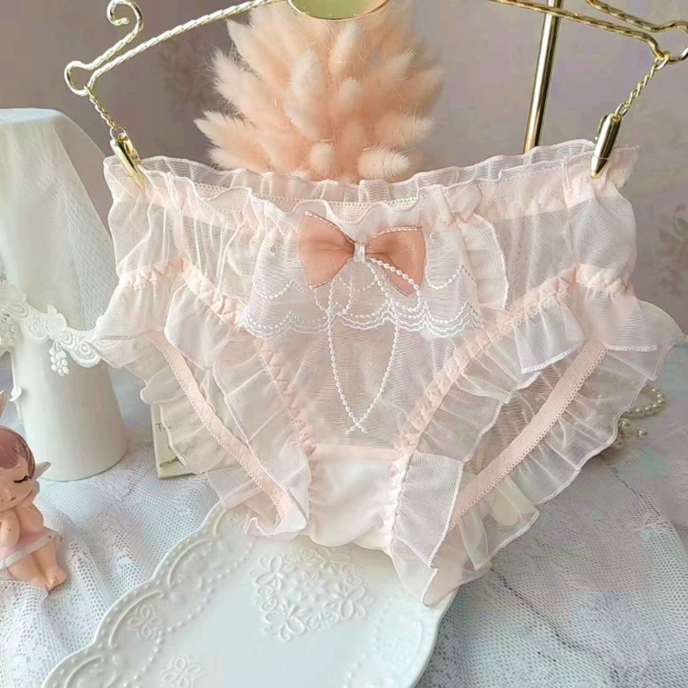 Women Ruffles Underwear Briefs Knickers Sheer Mesh Panties Lolita Girls Cute