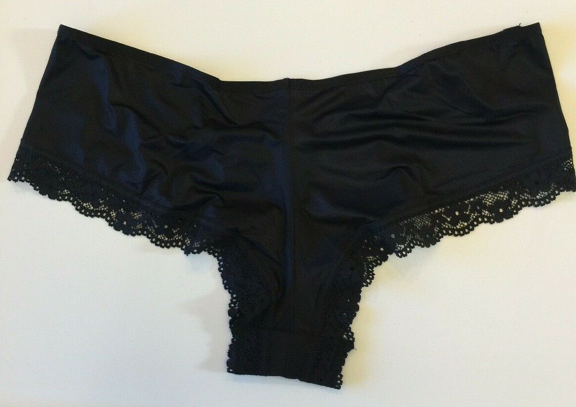 Victorias Secret Black Cheeky Panty Size L Sexy Strappy Front Cut Outs Lace Trim