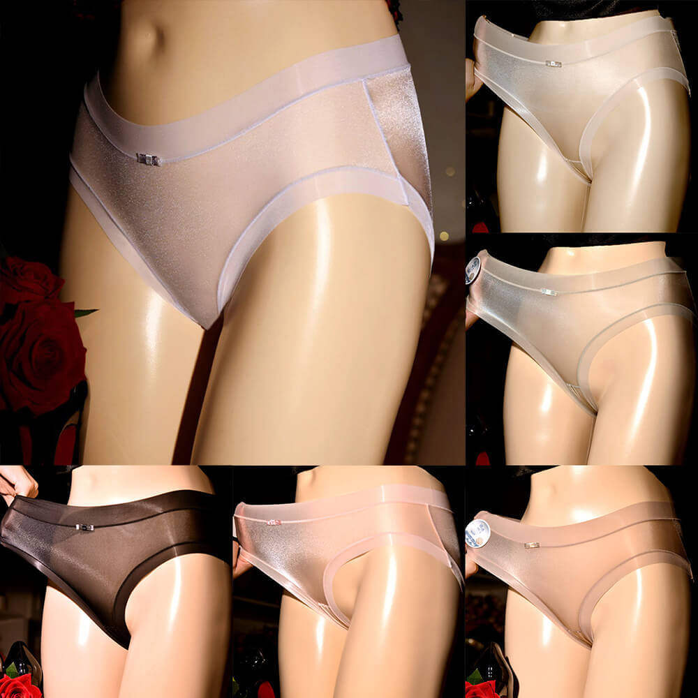 6 Pack Women Oil Shiny Glossy Bikini Briefs See Through Shorts Panties Underwear