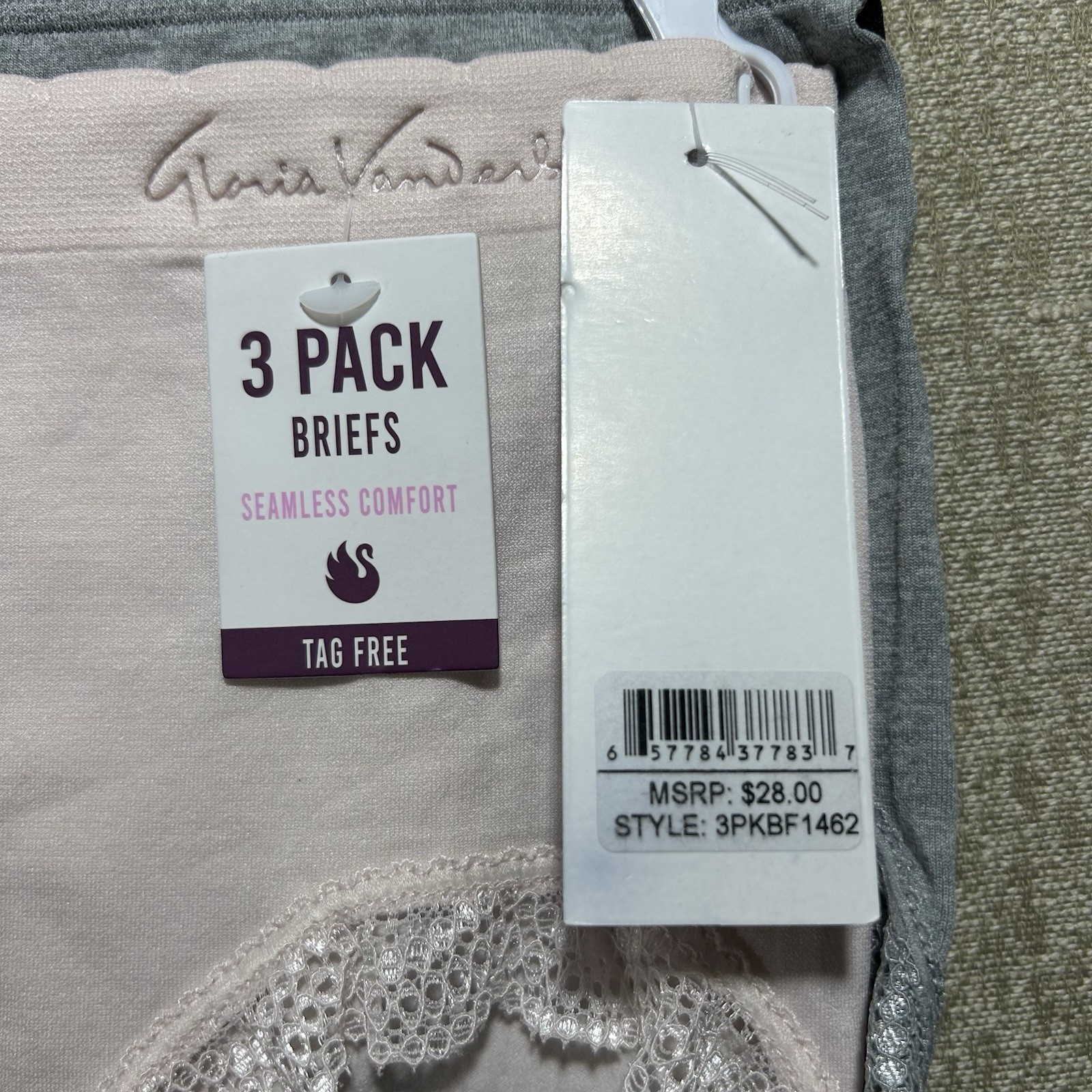 Gloria Vanderbilt 3 Pack Briefs Women M Seamless Lace Trim Solid Pink Gray Black
