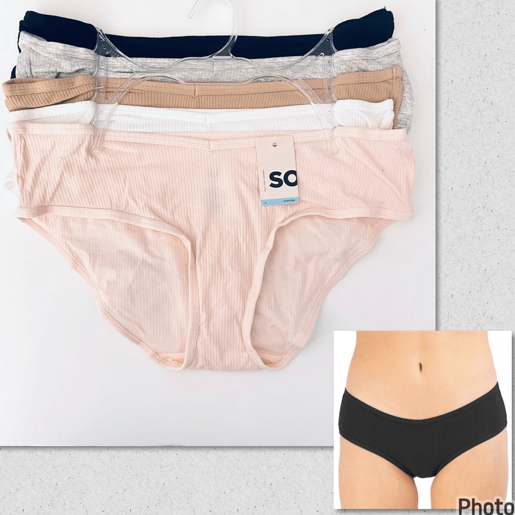 NWT 5 Pack SO Sz XL Pink, White, Tan, Grey & Black Ribbed Hipster Panty Set