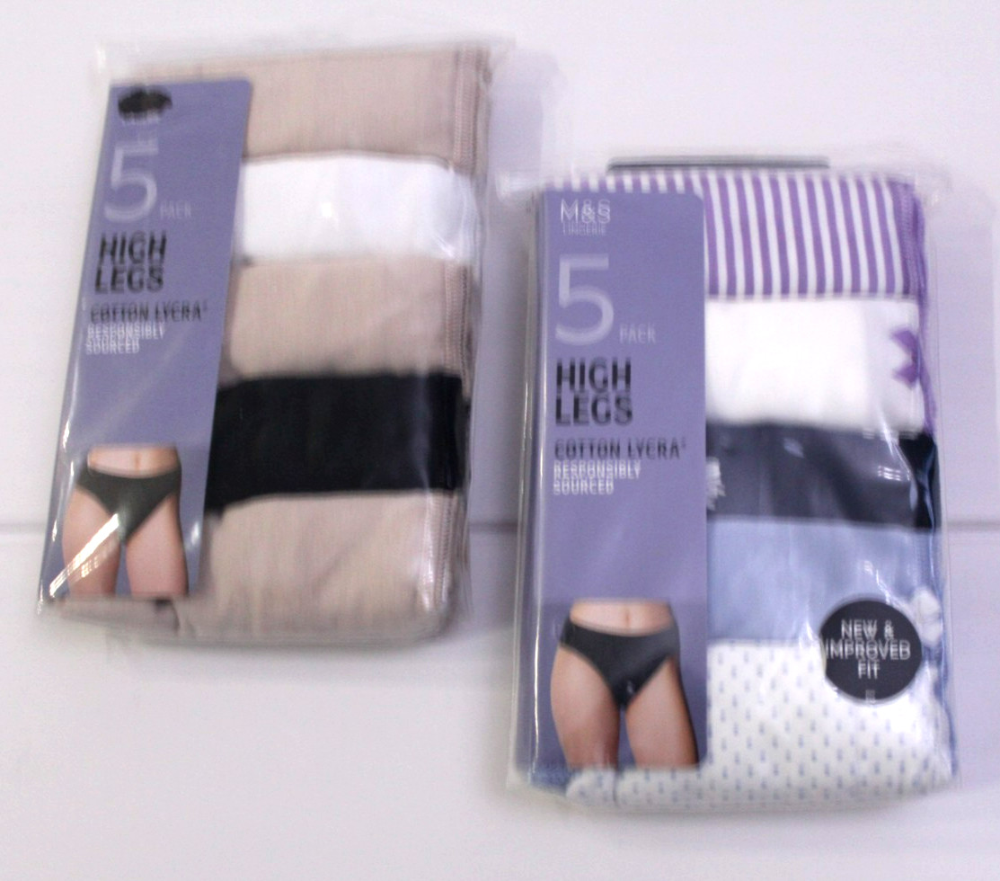 M & S Ladies 2 x 5 Pack Cotton Lycra High Legs Briefs Underwear Knickers Size 18