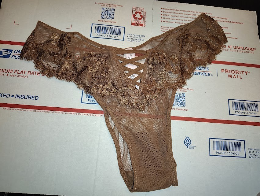 MEDIUM – VICTORIA’S SECRET BRAZILIAN SLIP SEXY LACE STRAPPY PANTY – BROWN