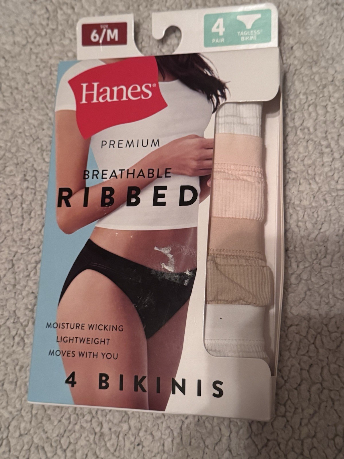 Hanes Premium Breathable Ribbed Bikini Panties 4-Pack Size 6/M Black NWT
