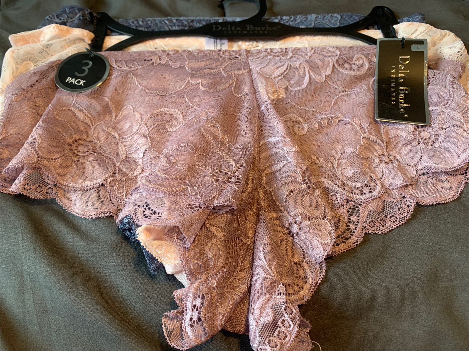 DELTA BURKE 3 PACK BRIEF PANTIES UNDERWEAR LARGE LACE BLUE PINK