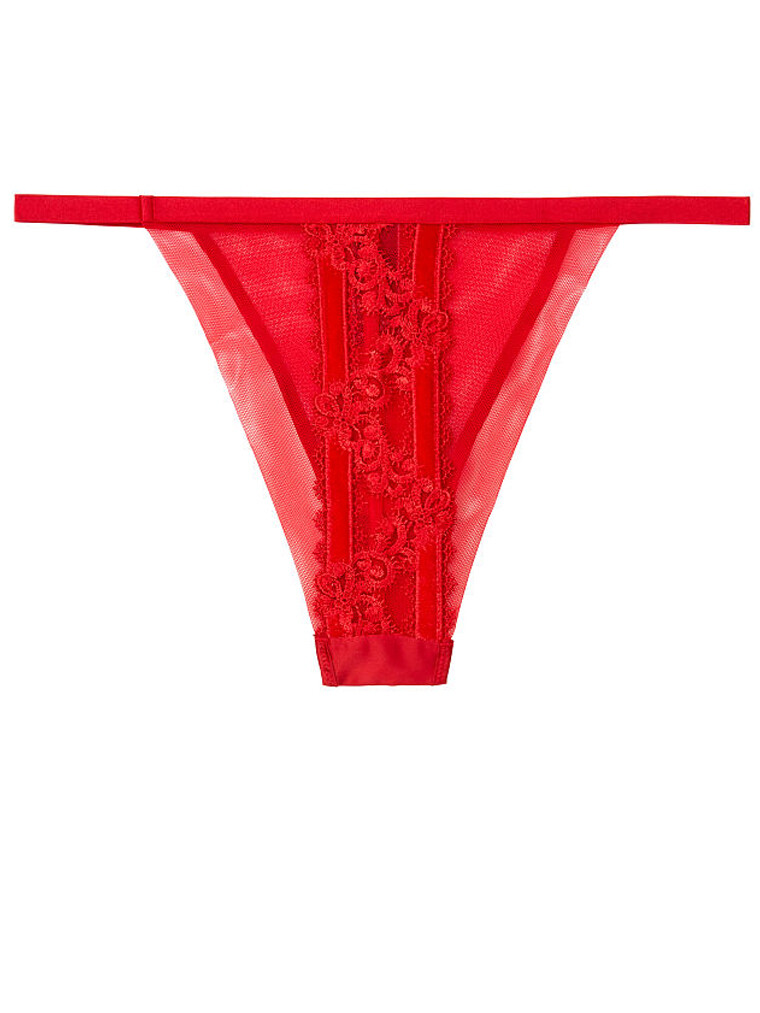 Victoria’s Secret Luxe Lingerie Red Lipstick Velvet Trim Brazilian Hook Panty L