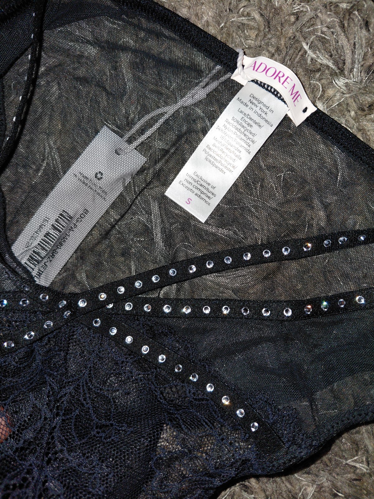 Adore Me/VS Strappy Studded Brazilian Panty NEW Small Black