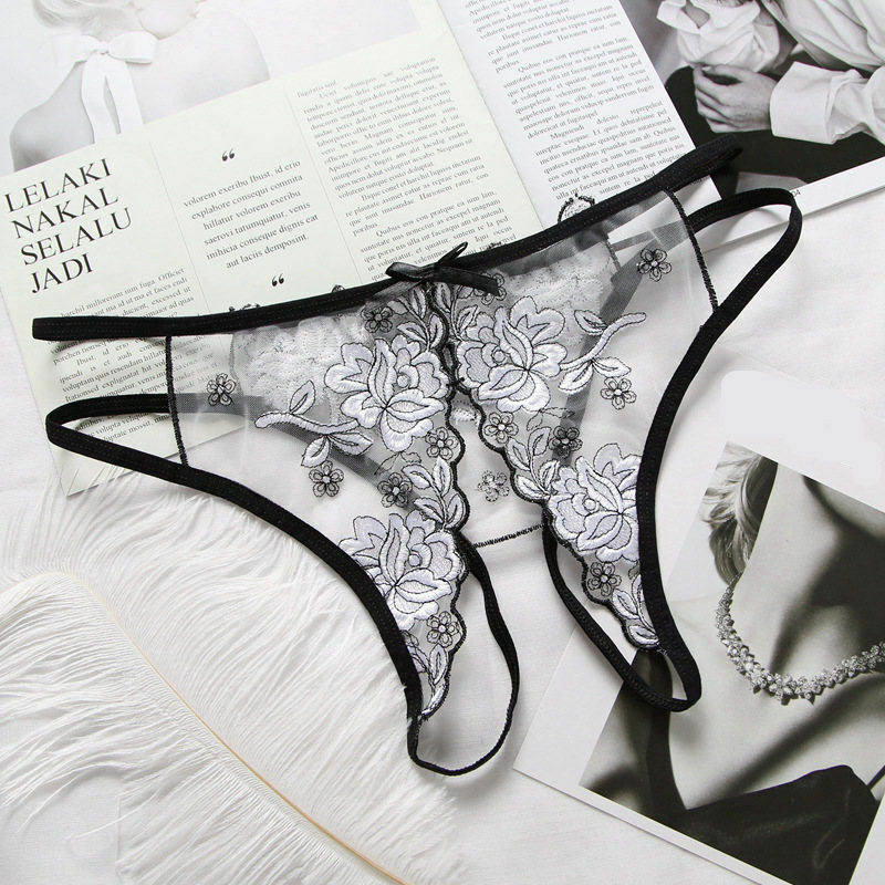 Sexy Sheer Lingerie Women Ladies Floral Panties Crothless Underwear Briefs Thong