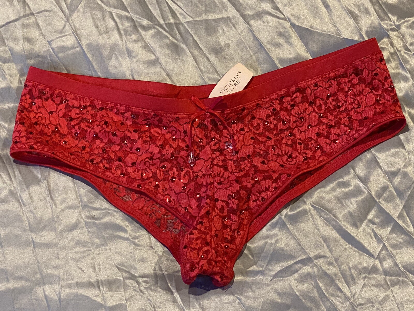 NWT 90’s Vintage Victoria’s Secret Red SEXY LITTLE THINGS Lace hiphugger panty