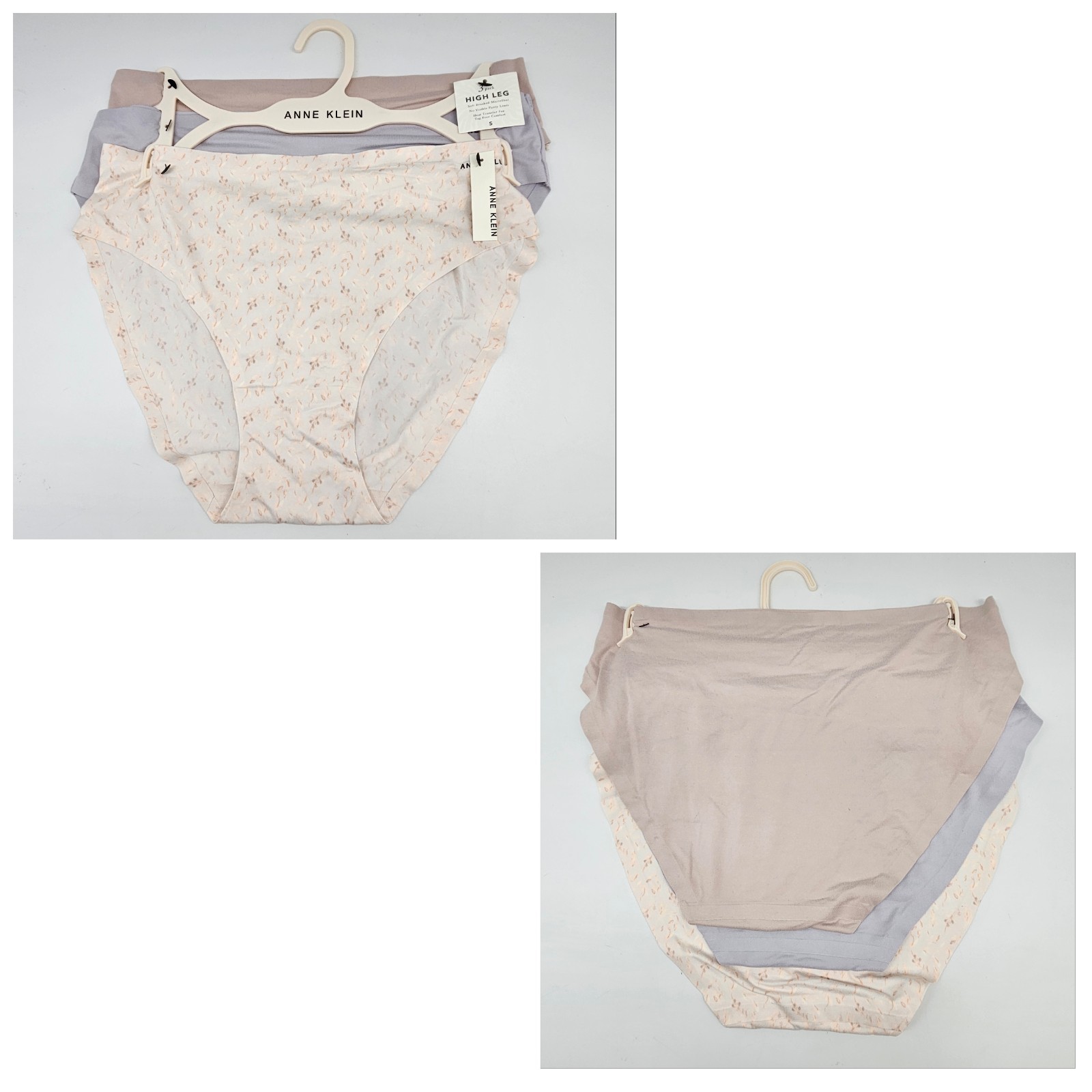 3 Pk ANNE KLEIN Women’s S M L XL Microfiber High Leg No Lines Panties Beige Gray