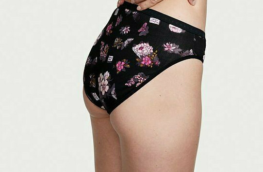 M NOIR Black Pink Floral Soft Cotton Victorias Secret High-Leg Waist Brief Panty