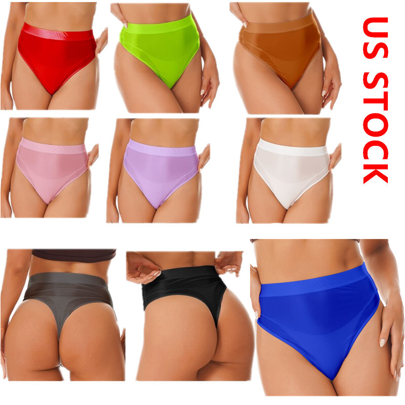 US Women’s Glossy Sheer Panties High Waisted Silky Shiny Briefs Cheeky Knickers