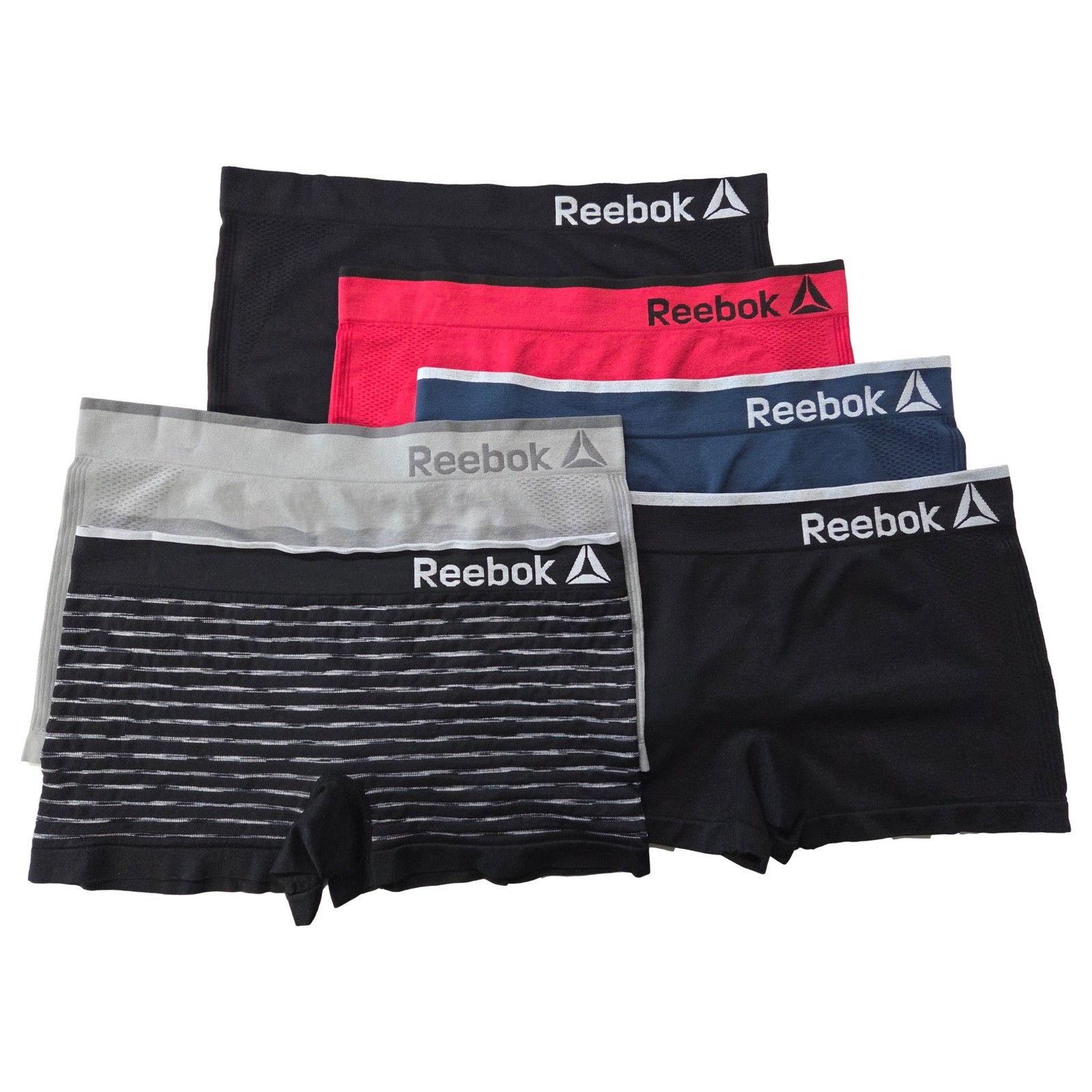 Reebok Womens Black, Gray, Navy & Red 6-Pack Boy Shorts Panties Underwear